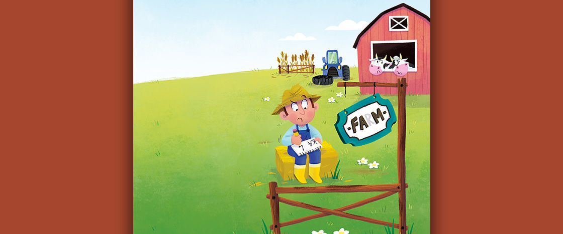 Illustration of a person writing on a farm