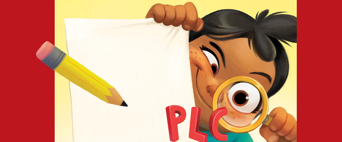 Illustration of student using a magnifying glass